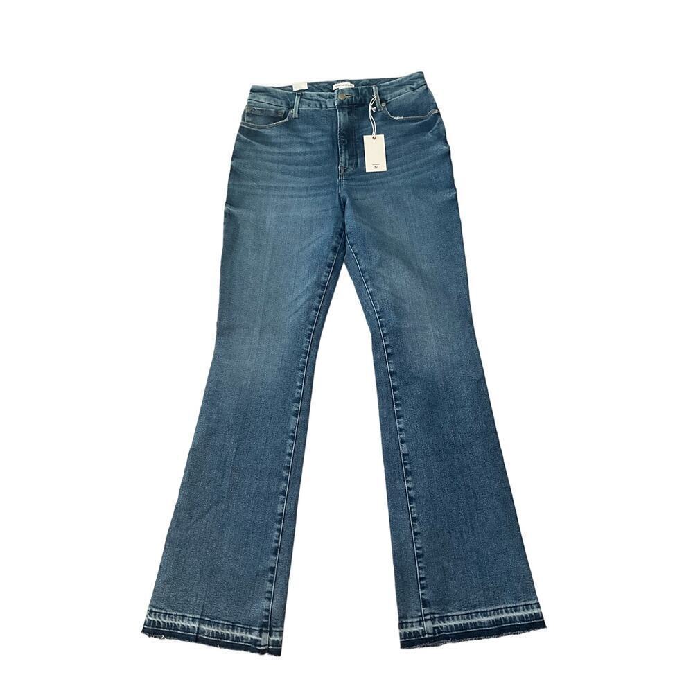 Good American Flare Leg Jeans Women 12/31 Blue Denim Medium Wash 5-Pocket Cotton